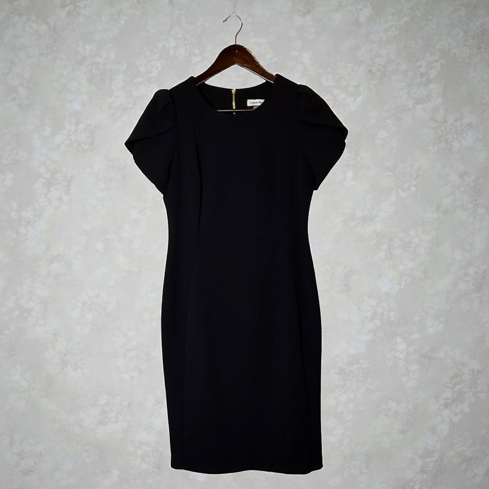 Calvin Klein Tulip Sleeve Sheath Dress Black size 10 - Picture 2 of 6